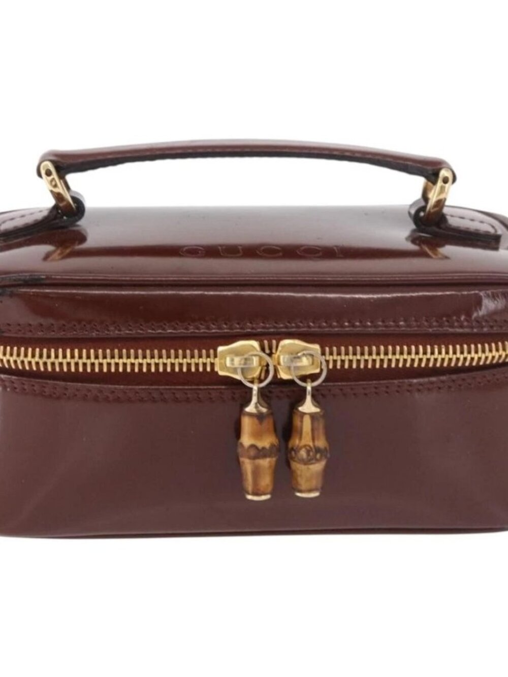 GUCCI Vanity Hand Bag Patent leather Bordeaux Gold 032 1956 0151 Auth 189367